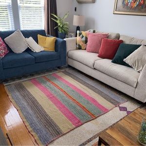 Multicolors Peruvian Vintage FRAZADA Rug/Blanket/Upholstery/Ethnic Tapestry